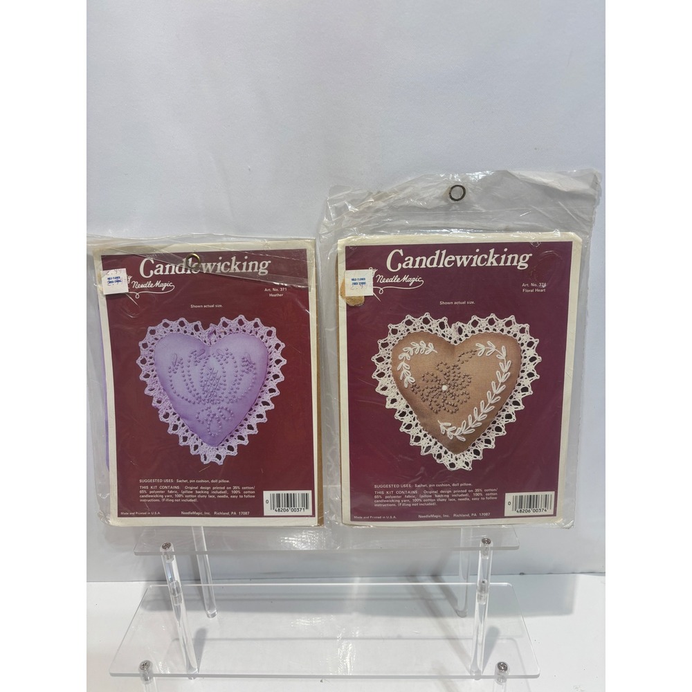 VTGNeedle Magic Candlewicking Embroidery Kits Heather Floral Heart 2pc Set